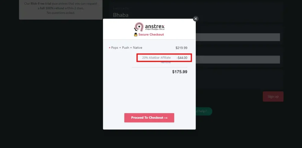 Apply Anstrex coupon code at checkout page