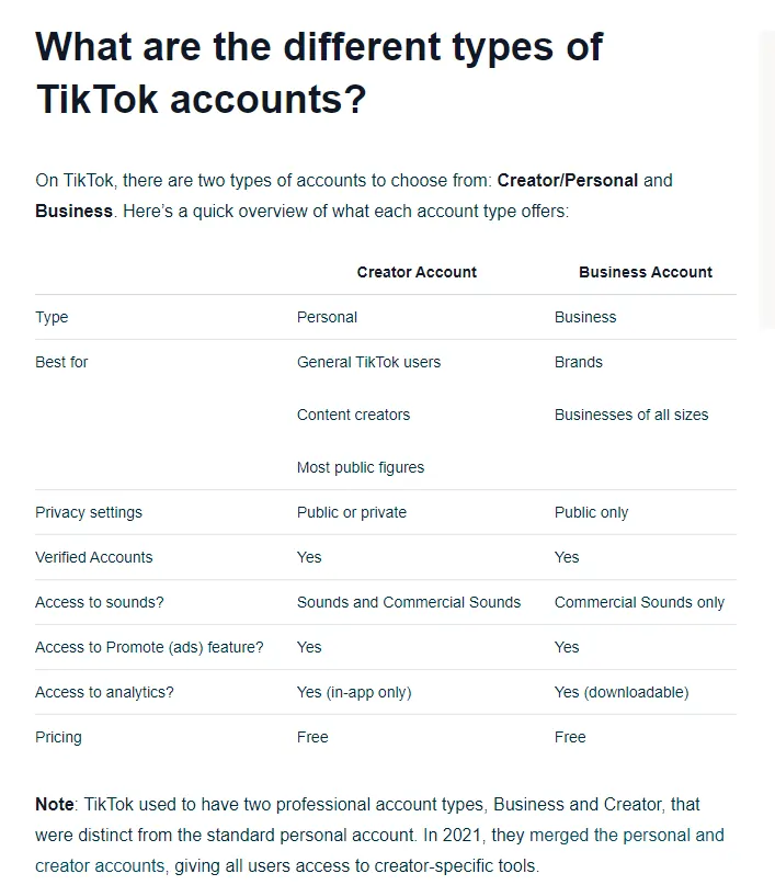 Types Of TikTok Account